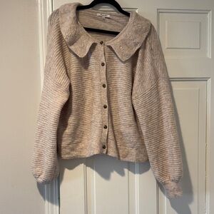 Madewell Cream Ribbed Button-Up Collar Cardigan
